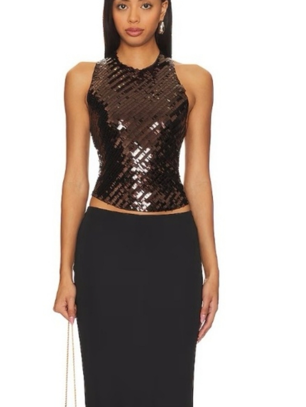 NEW W Tags Free People Disco Fever Brown Cami Sequins Sparkly Party Sz L